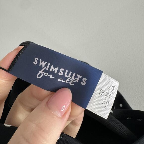 SwimsuitsForAll Swimwear High Neck Tankini Top Womens 16 Black Polka Dot Resort - Picture 8 of 14